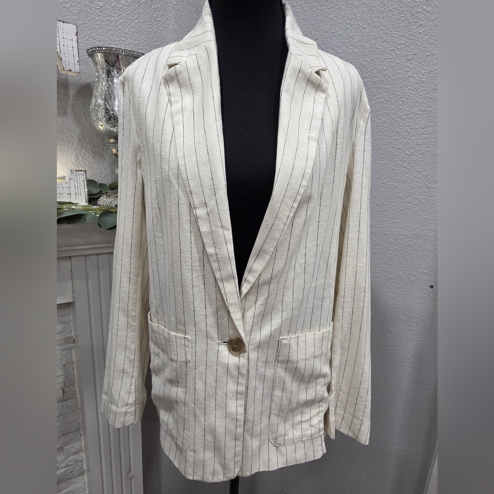 a new day Cream Pinstripe Blazer